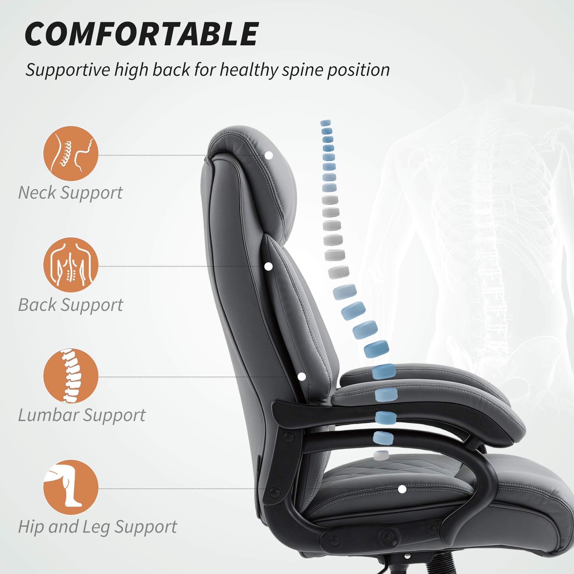 Super Padded Faux Leather Office Chair - Charcoal Grey