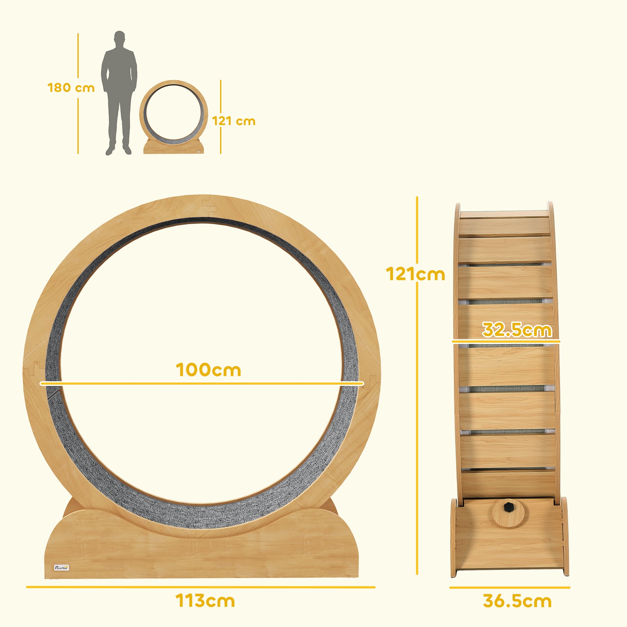 39.4" Wooden Cat Running Wheel with Brake, Natural