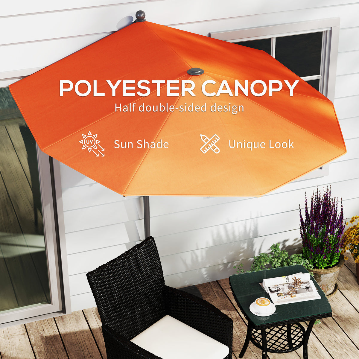 2 Metre Half Parasol Garden Umbrella with Crank Handle - Orange