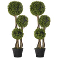 Set of 2 Decorative Artificial Tree Boxwood Ball Topiary Tree in Pot, Fake Plant for Home Indoor Outdoor Decor, 90 cm, Light Green