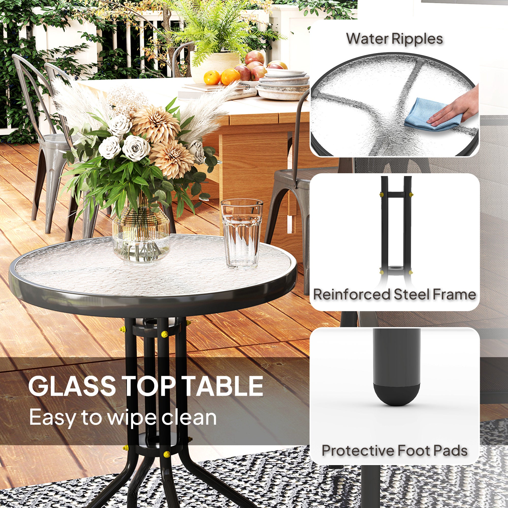 Three-Piece Outdoor Garden Set with Table and Chairs - Black