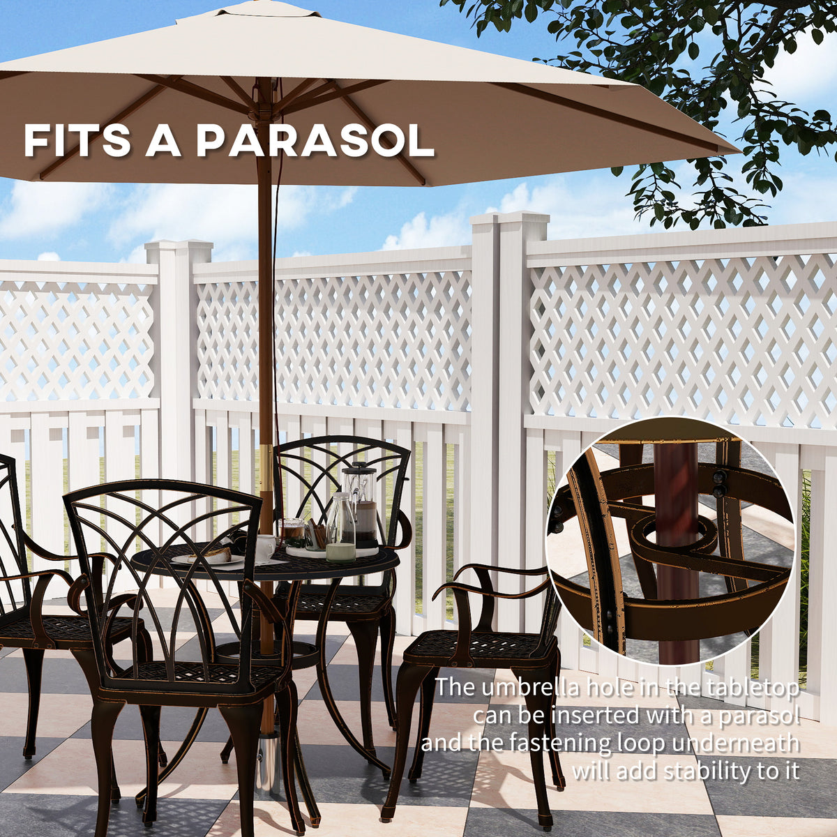 5 Piece Cast Aluminium Garden Dining Set with Parasol Hole - Bronze Tone