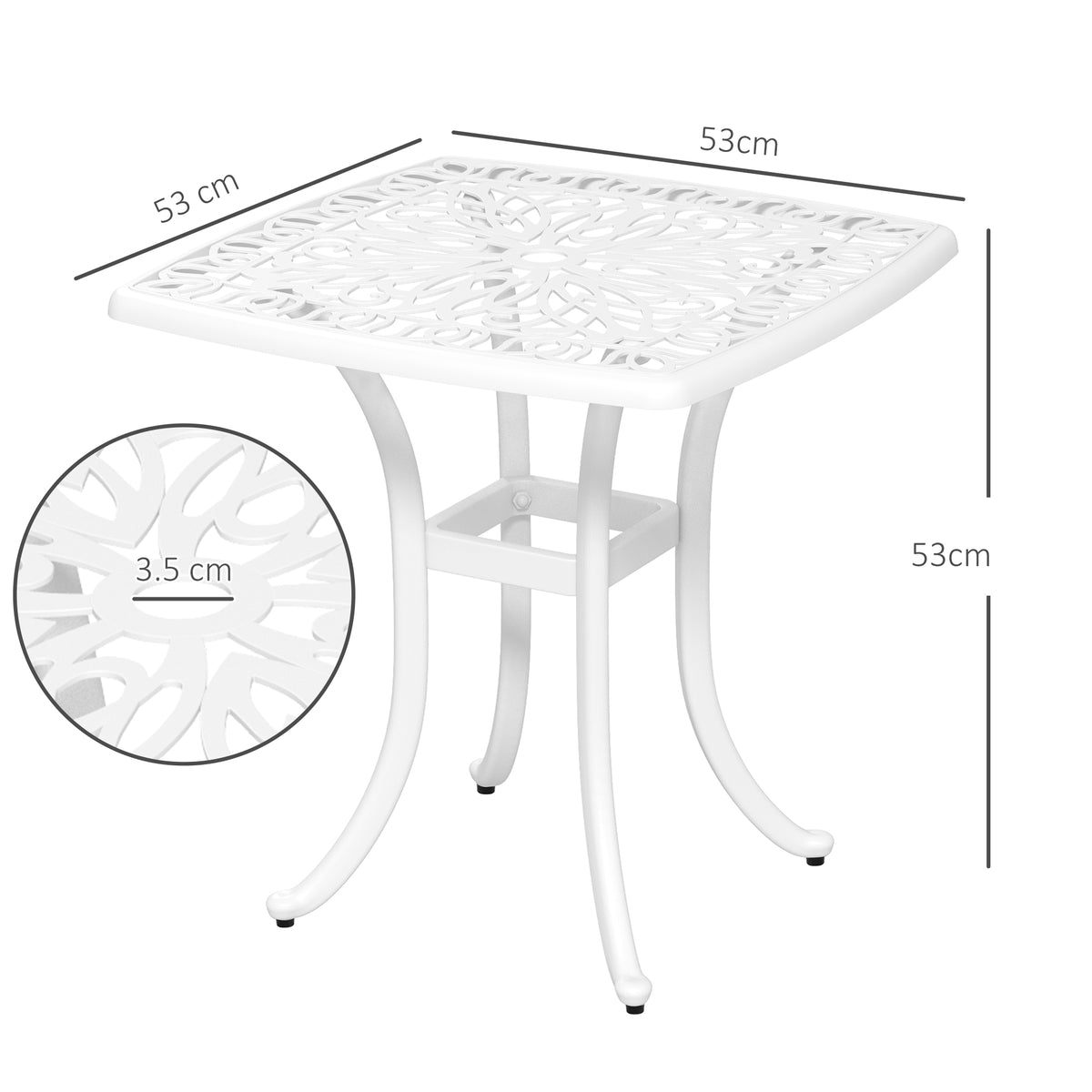 Cast Aluminium Square Bistro Table with Umbrella Hole for Balcony - White