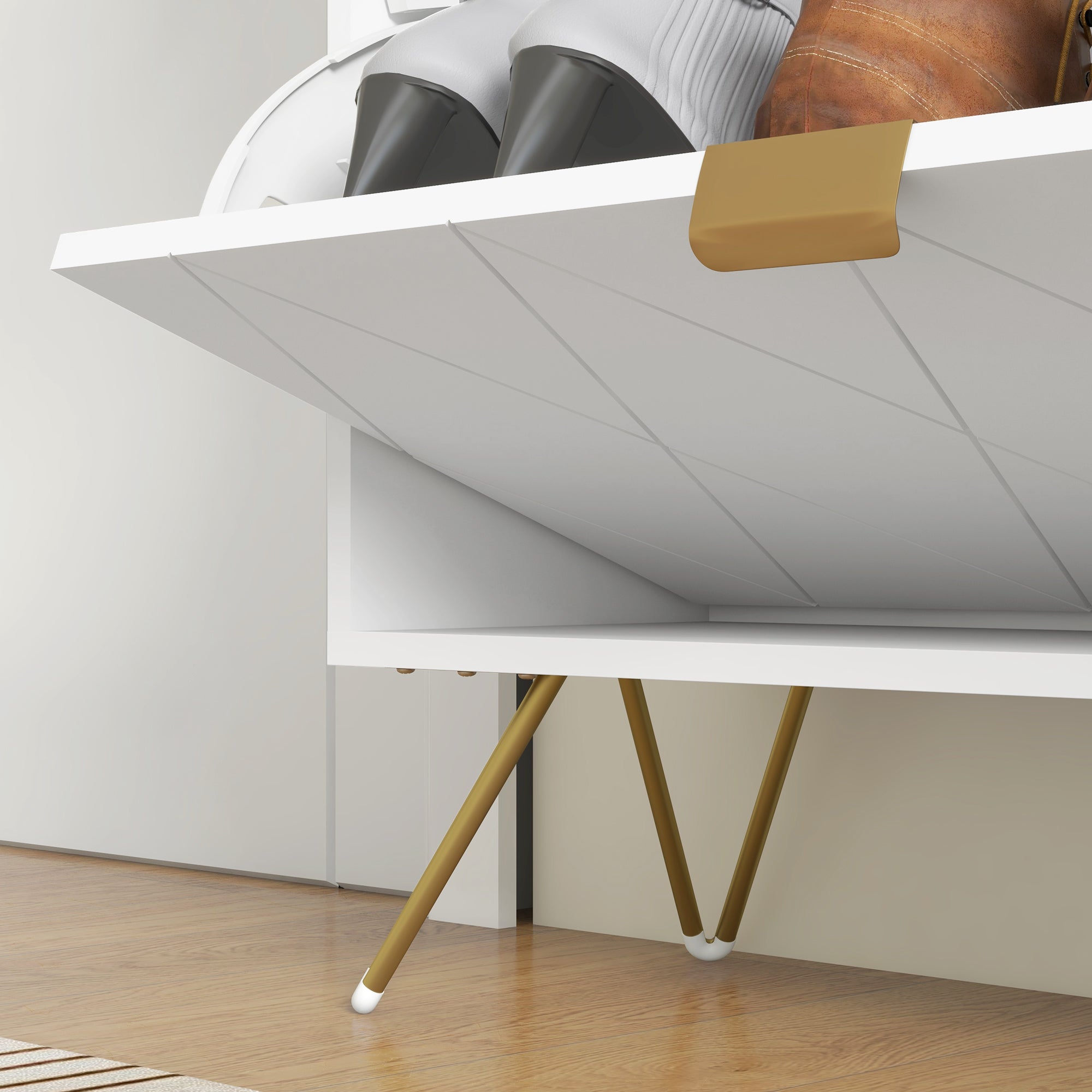 Two Flip Drawer Narrow Shoe Cabinet with Storage for 12 Pairs - White