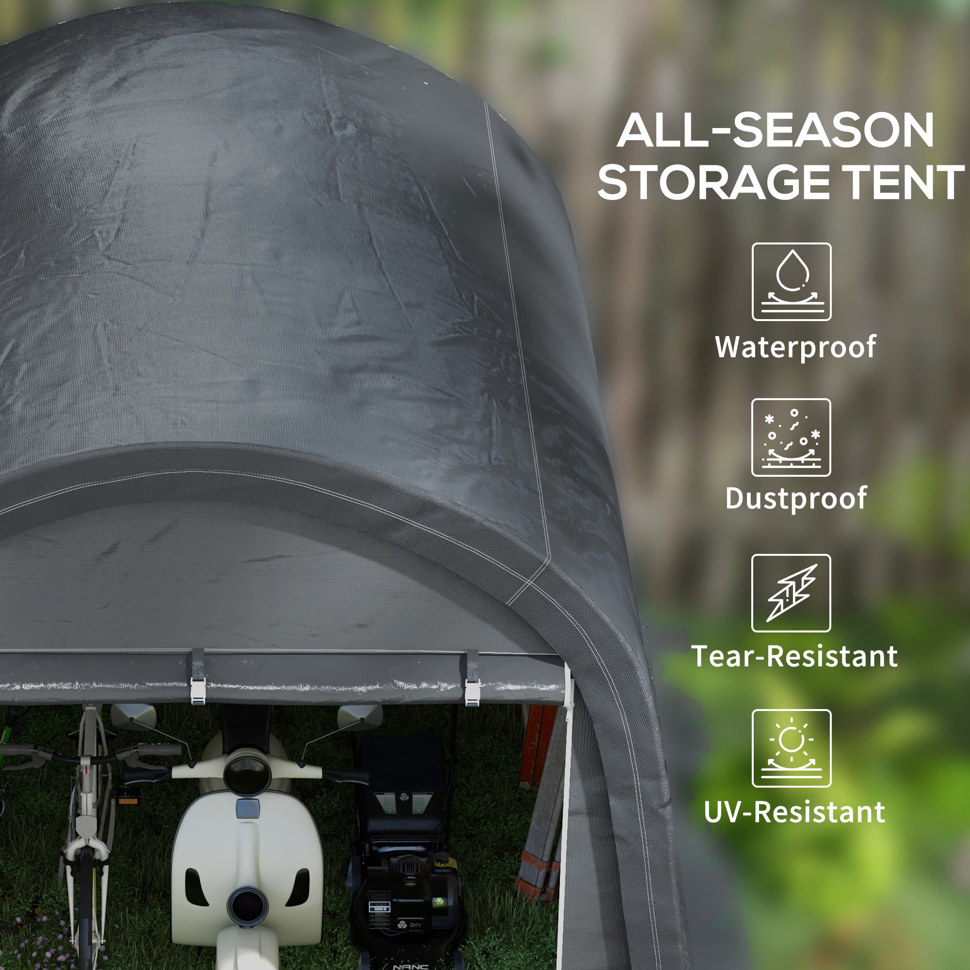 3 x 3(m) Garden Storage Tent, Heavy Duty Outdoor Shed with 2 Doors, Waterproof Portable Shed Storage Shelter with Galvanised Steel Frame for Bike, Motorcycle, Garden Tools, Grey