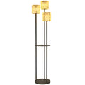 Boho Rattan 3-Light Floor Lamp with Shelf Solar Garden Light IP44 Waterproof - Yellow