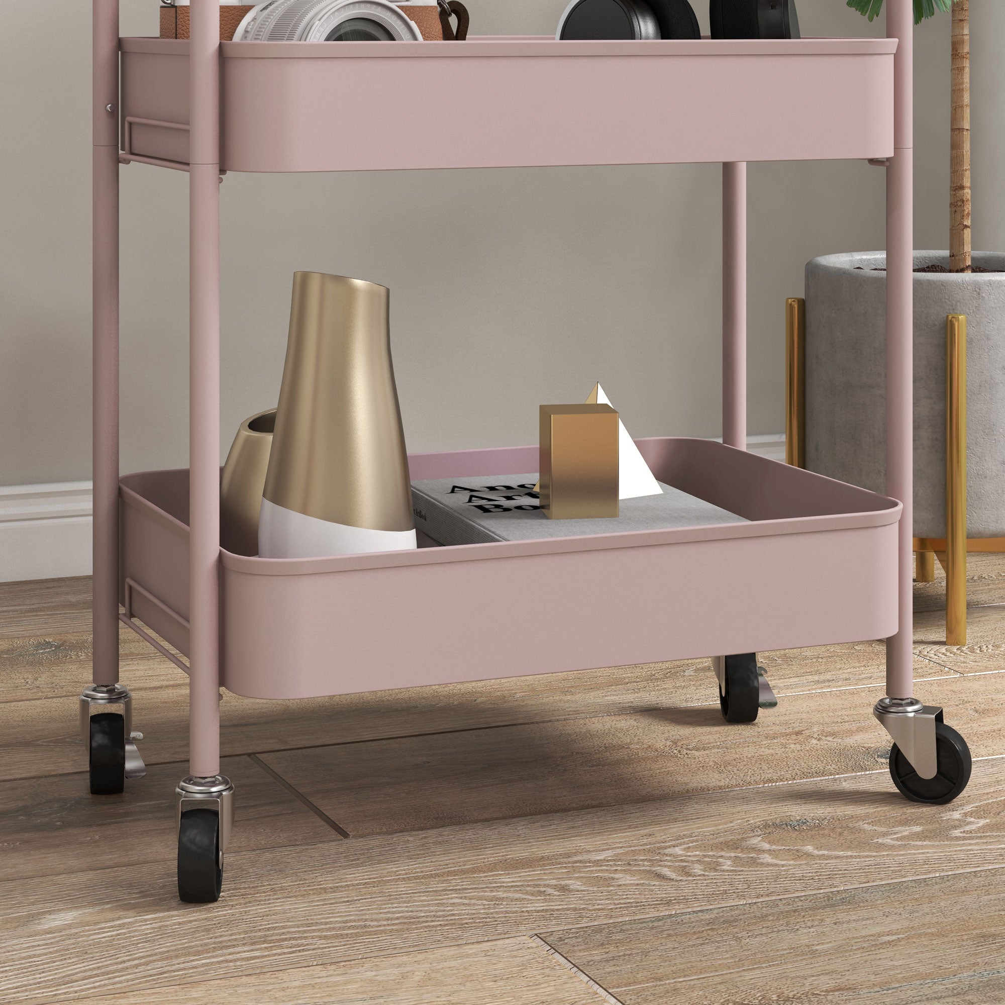 Three-Tier Steel Storage Trolley - Pink