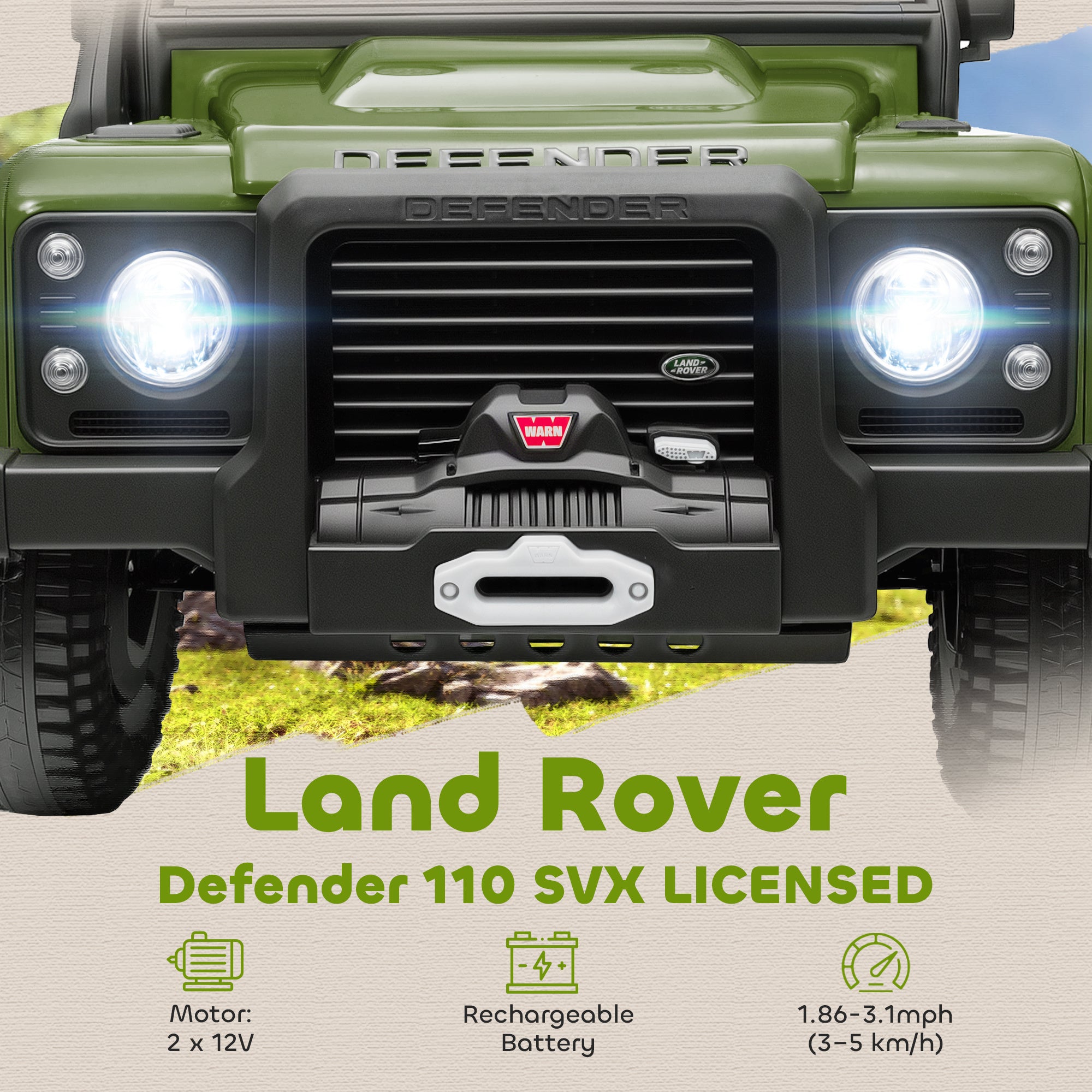 Kids Ride On Car with Remote Control, Music, Horn, 4 Spring Suspension Wheels, LED Lights for 3-5 Years Old, Green