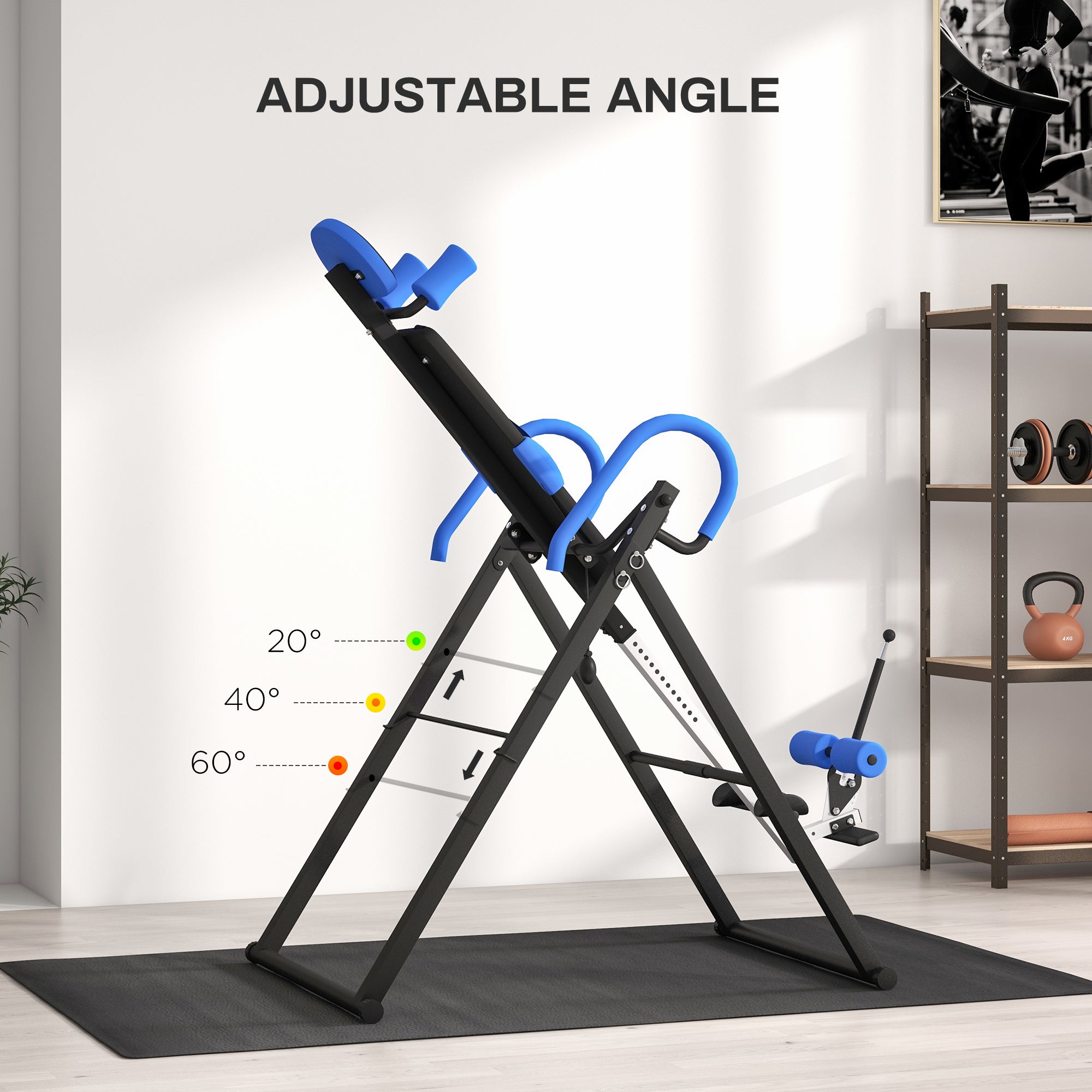 Gravity Inversion Table with Safety Belt Adjustable Hand Stand for Muscle Pain Relief, Blue