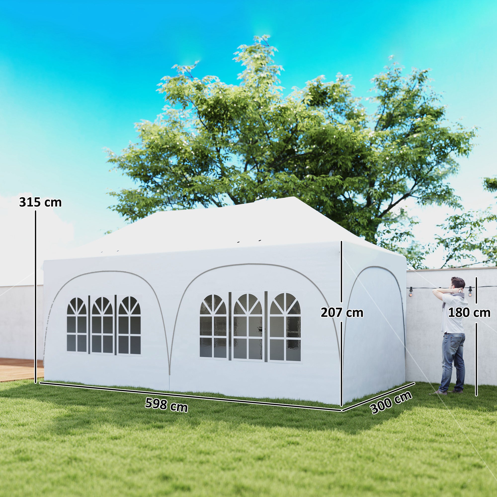 3 x 6m Pop Up Gazebo Shelter with Sides, 6 Sandbags, Peak Top Garden Party Tent Marquee with Carry Bag, Light Grey/White
