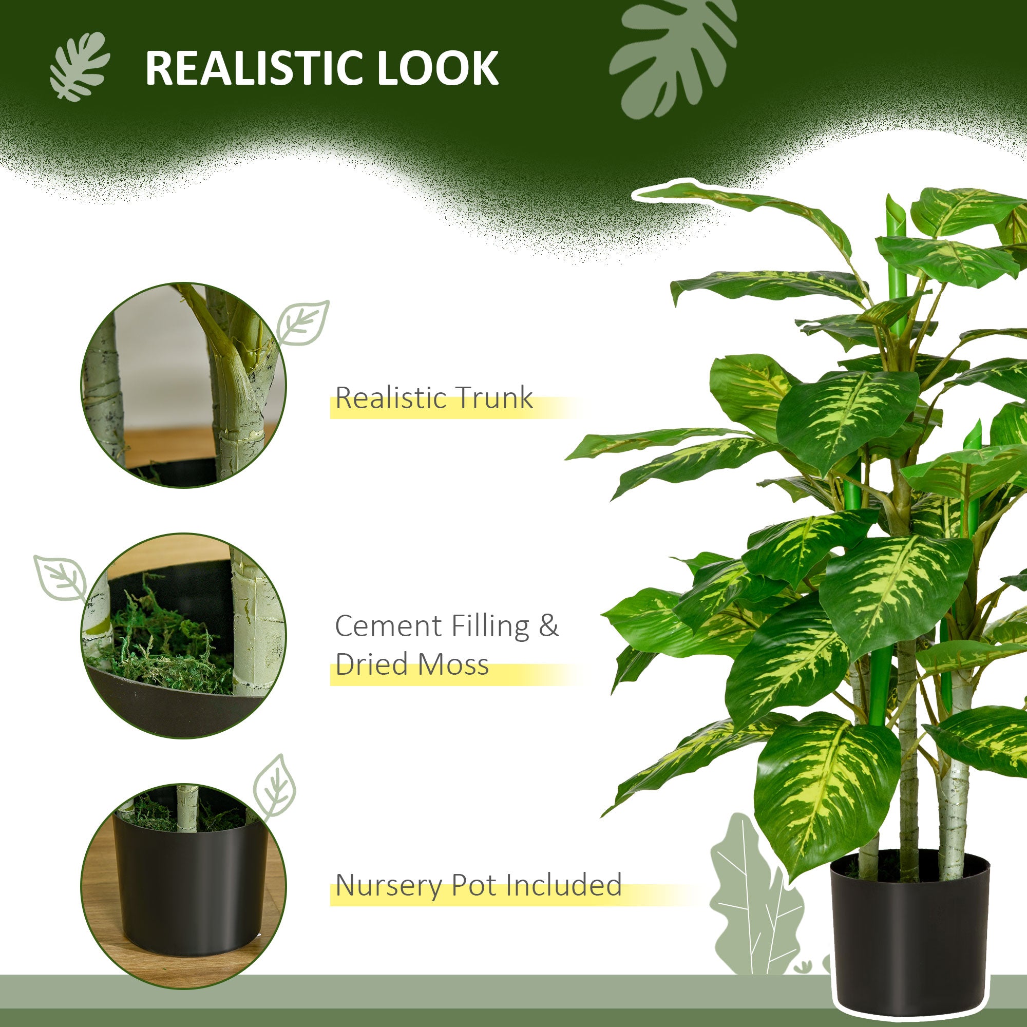 Set of 2 Artificial Evergreen Trees in Nursery Pots for Indoor Outdoor Décor - Green