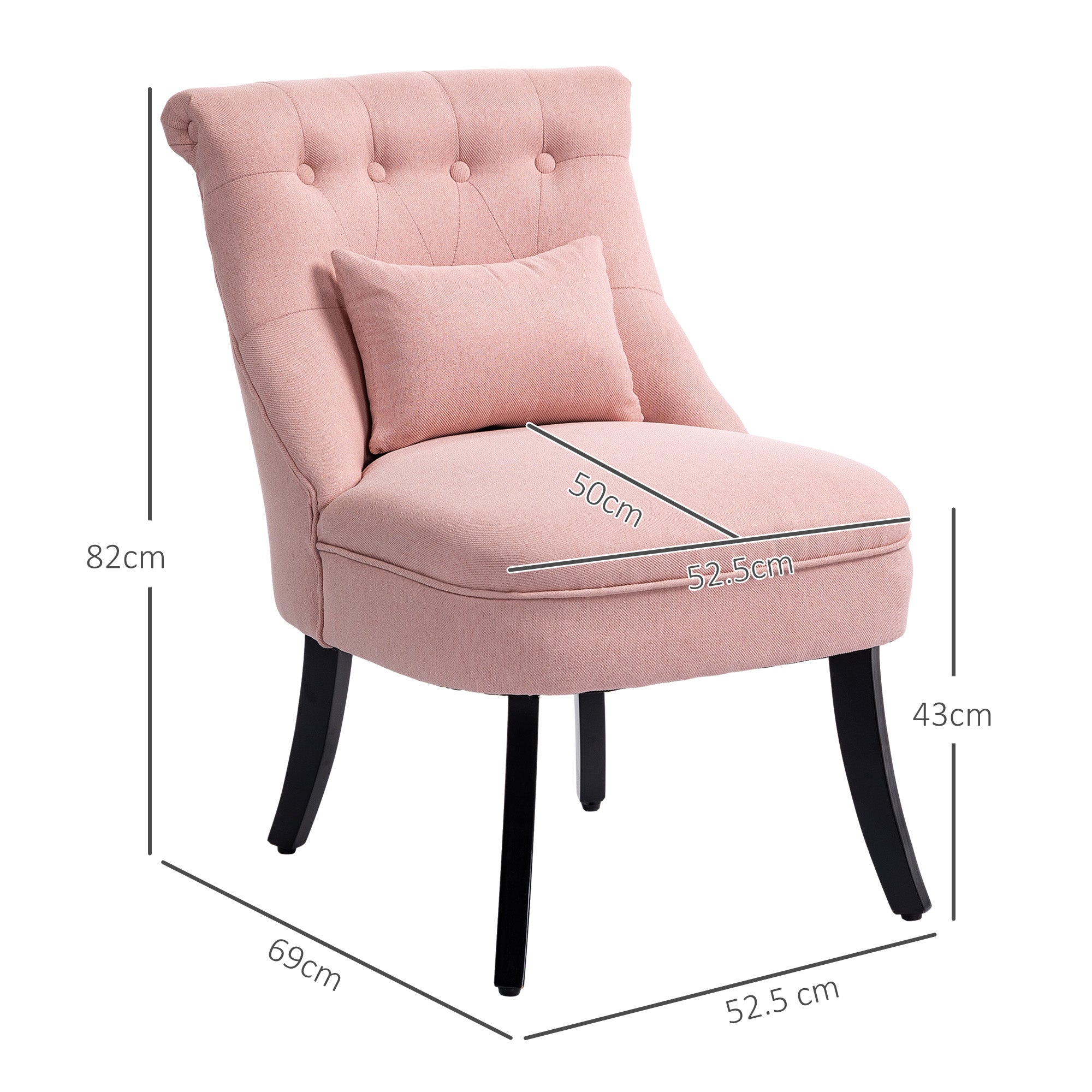 Fabric Single Sofa Dining Chair Tub Chair Upholstered W/ Pillow Solid Wood Leg Home Living Room Furniture Pink