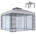 3 x 3(m) Patio Gazebo Canopy Garden Pavilion Tent Shelter with 2 Tier Roof and Mosquito Netting, Light Grey