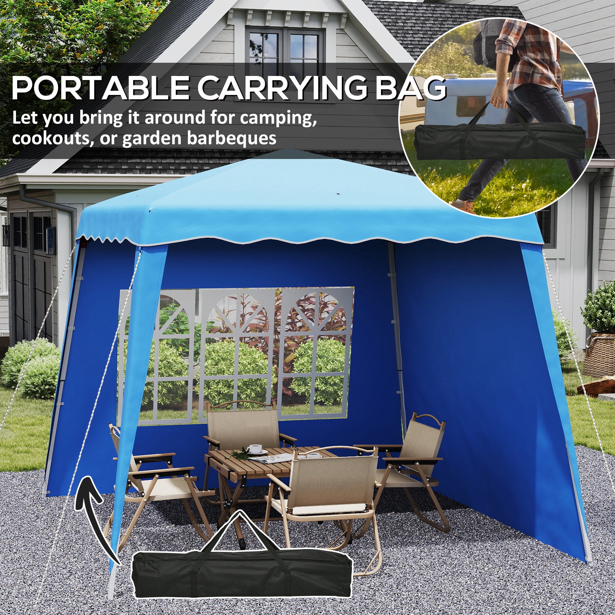 2.4m Pop Up Gazebo with Sides UV50+ Protection - Blue