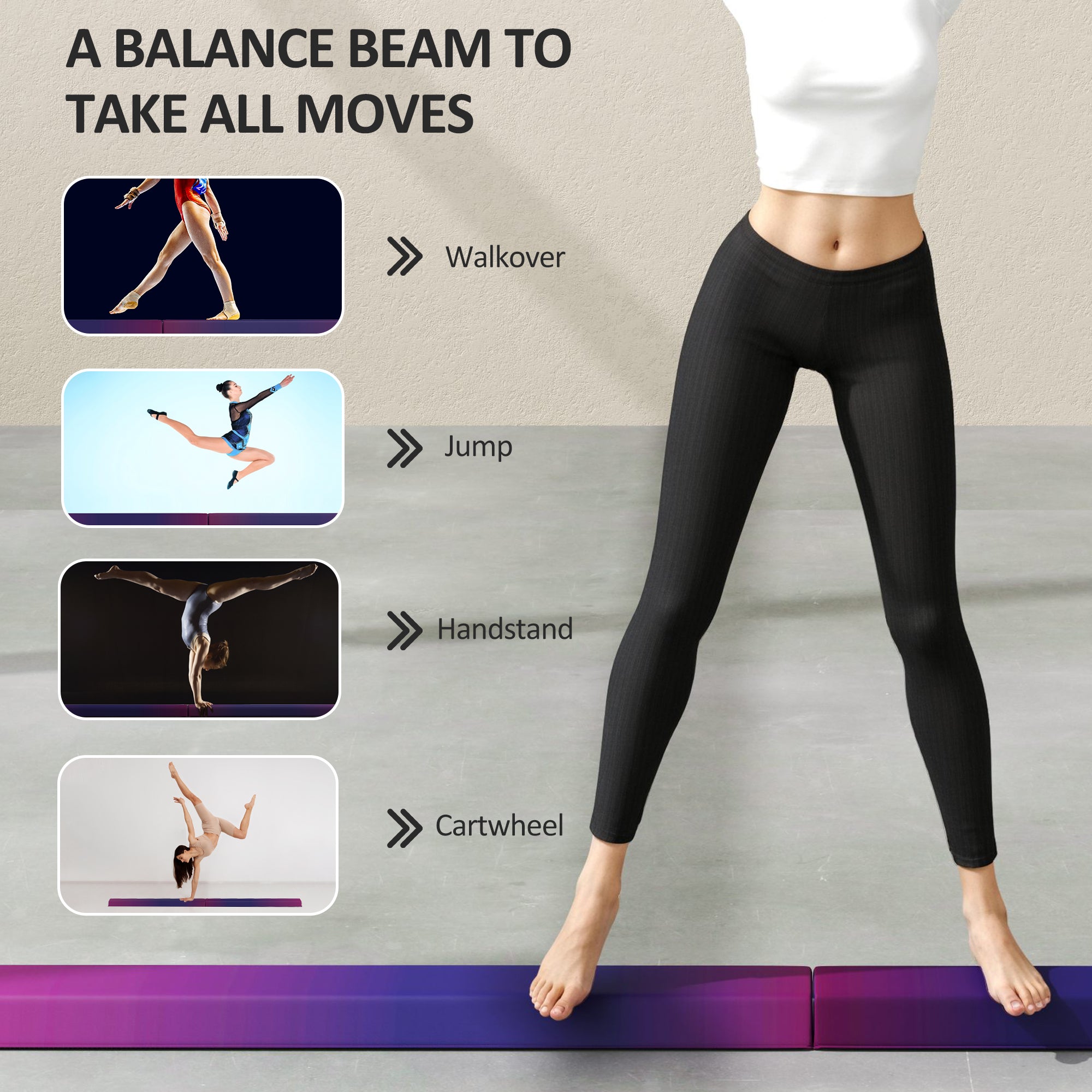 7.7ft Folding Gymnastics Beam, Floor Balance Beam for Kids with Anti-Slip Base, Gymnastics Equipment for Home, Blue