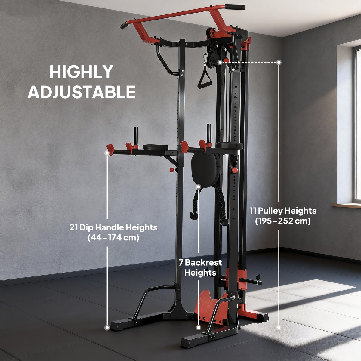 Power Tower with Lat Pull Down Machine, Pull Up Bar, Dip Station, Adjustable Height Power Pack for Home Gym