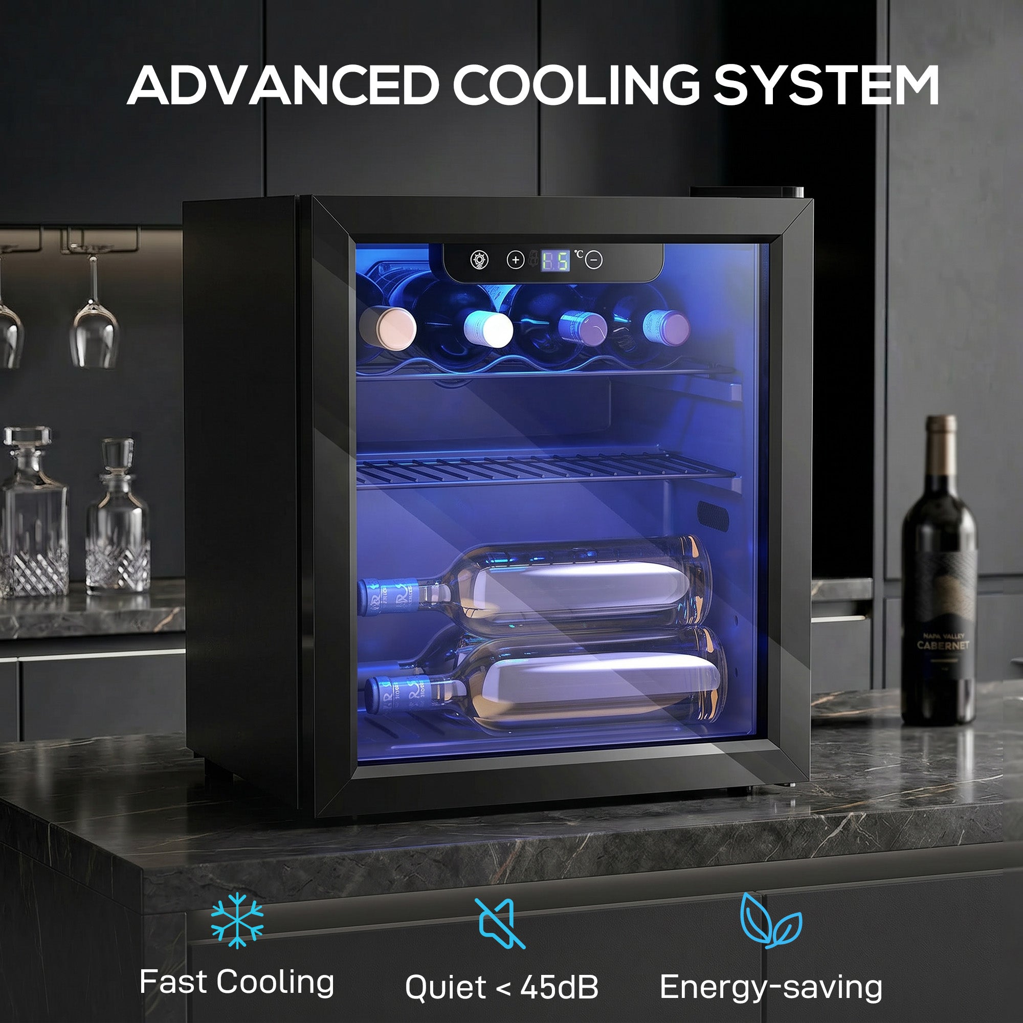 12 Bottle Wine Cooler, 36 Litre Capacity, 4-16°C Under Counter Drinks Beer Wine Fridge with Glass Door, LED Light, Black