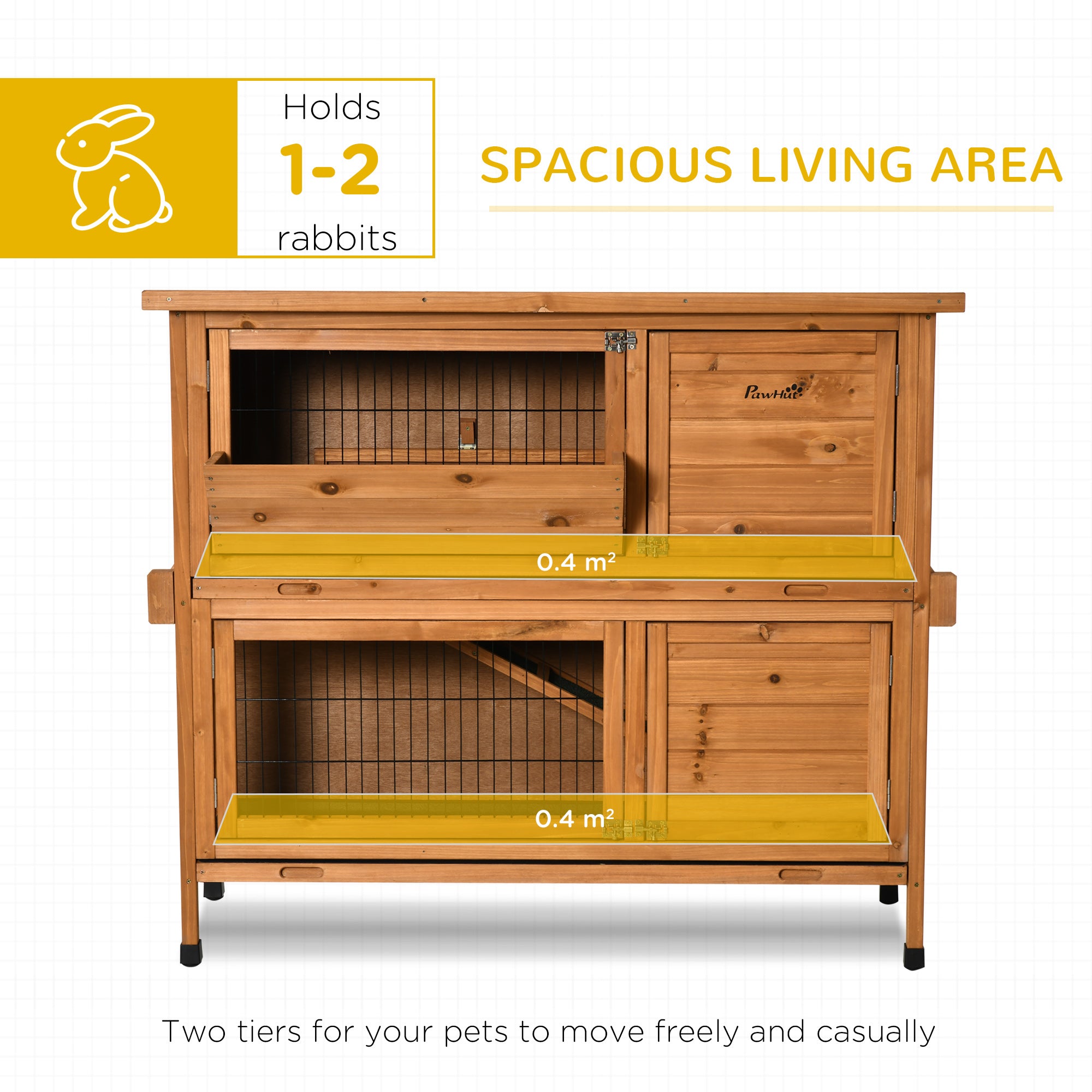 2-Tier Double Decker Rabbit Hutch Wooden Guinea Pig House Pet Cage Outdoor with Sliding-out Tray, Asphalt Roof, Ramp, Feeding Shelf, Handle, 120x50x104cm, Orange