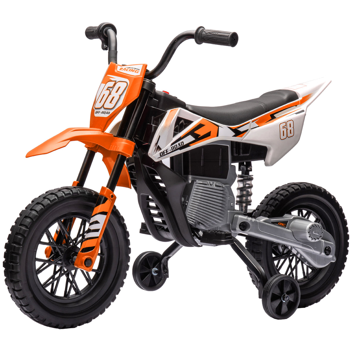 12V Kids Electric Ride-On Motorbike with Training Wheels and Twist Grip Throttle - Orange