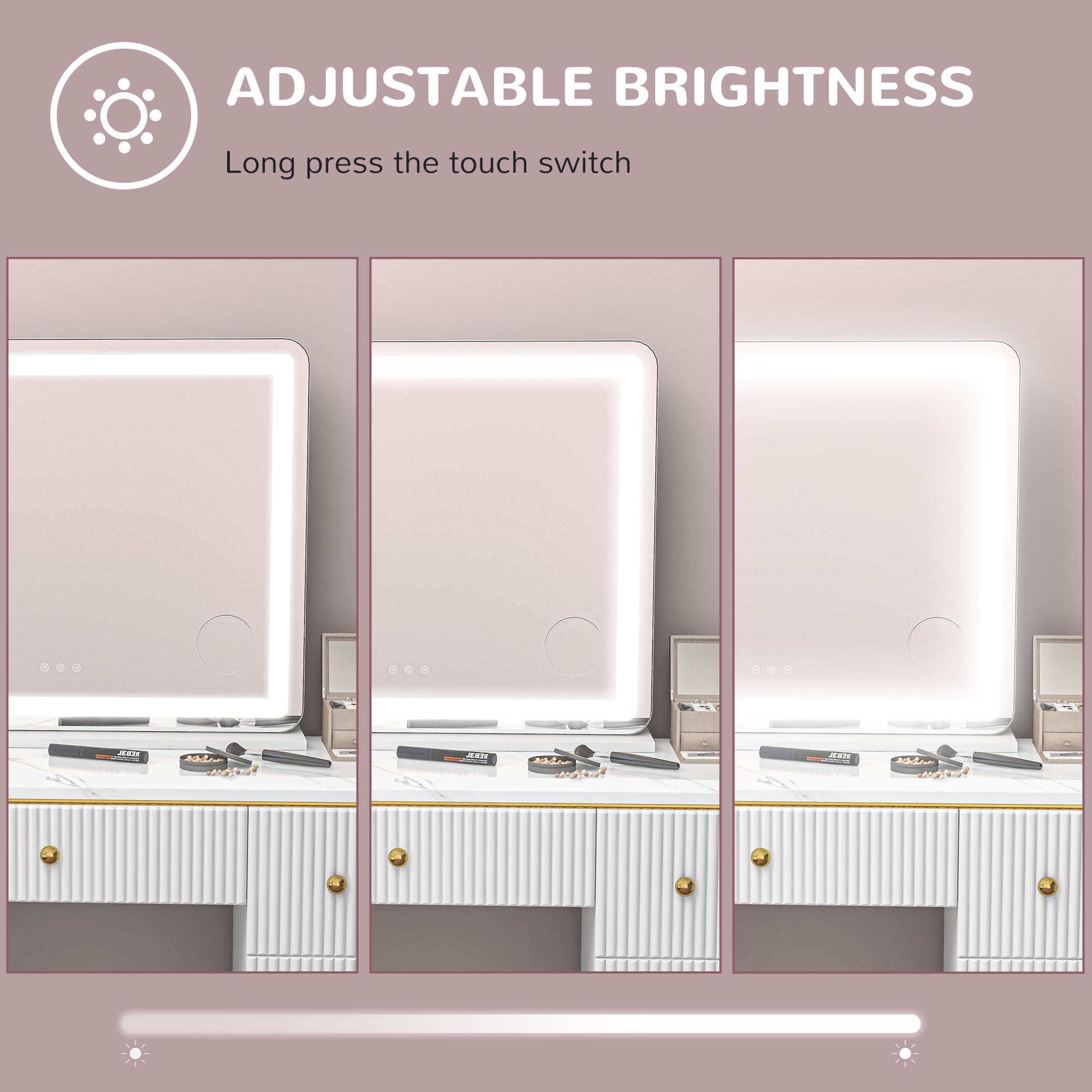 Vanity Mirror with Lights, Large 80x62 cm Lighted Makeup Mirror with 3 Colour, 10X Magnifying, USB Charging Port, Touch Screen, Tabletop or Wall Mounted Design, White