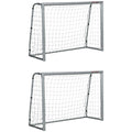 Set of 2 Football Goals 8ft x 5ft with Steel Frame and Ground Stakes - Grey