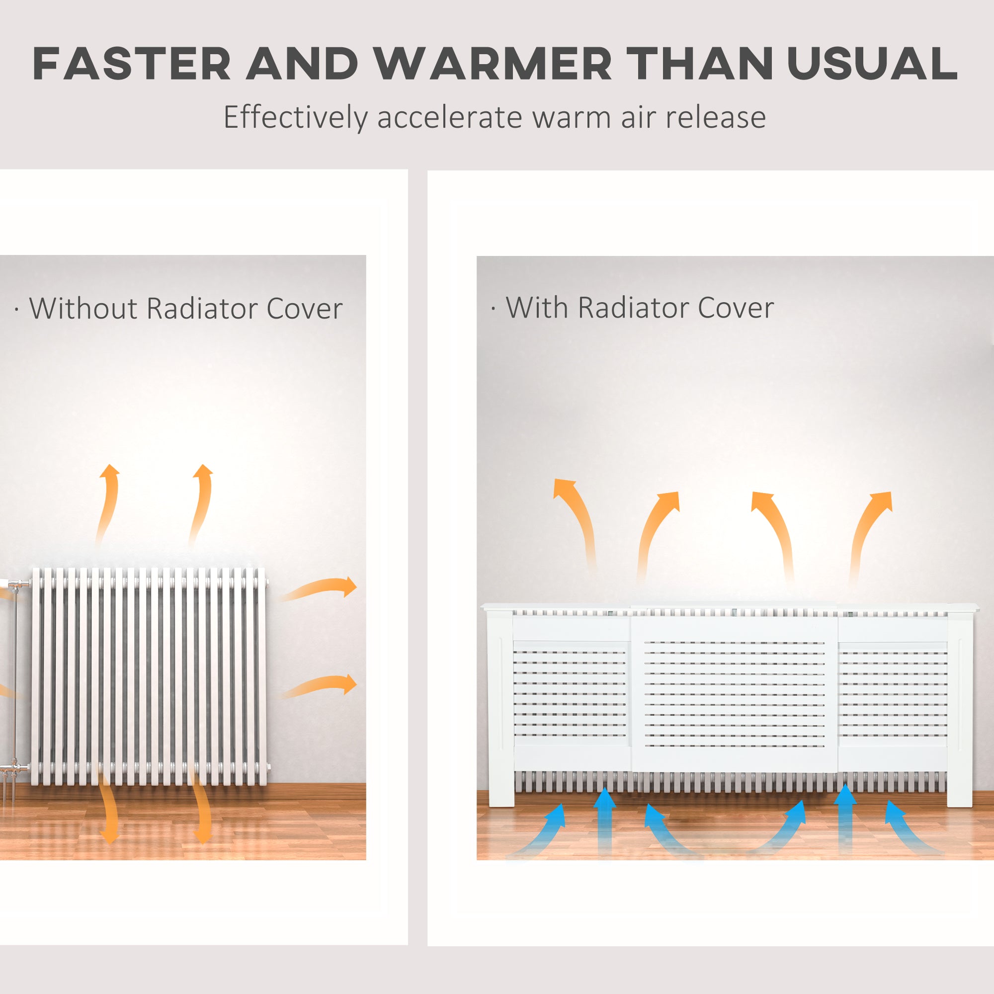 Set of 2 MDF Extendable Radiator Cover with Cabinet Shelving, Home Office Slatted Design, White 139-208.5L x 20.5W x 82.5H cm
