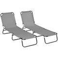 Set of 2 Folding Outdoor Sun Loungers with 5-Position Adjustable Backrest - Dark Grey