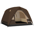 3-4 Person Camping Tent, Easy Set Up 3-4 Man Tent w/ Sewn-in Groundsheet, Waterproof Dome Tent w/ Mesh Windows, Brown