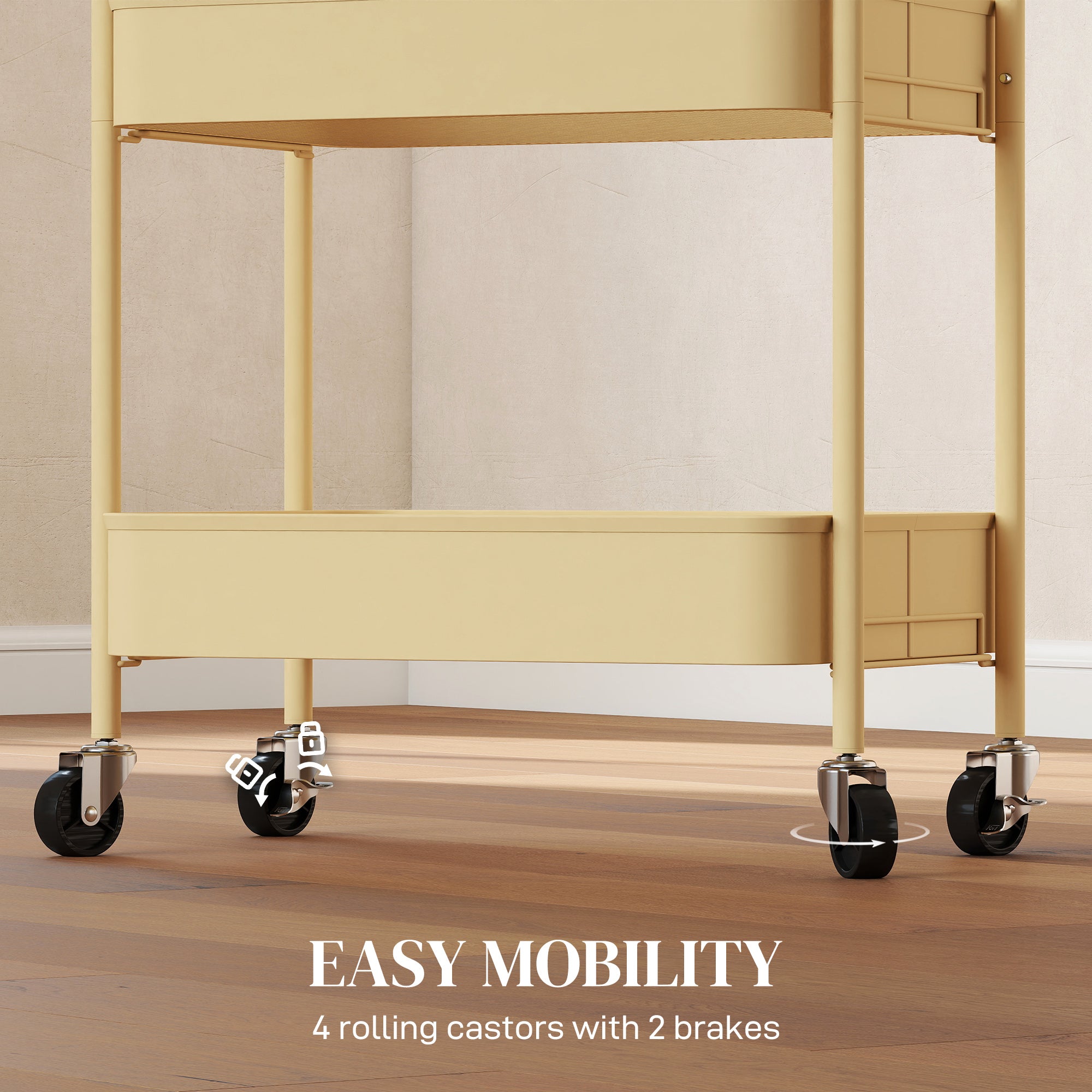 Three-Tier Steel Storage Trolley - Yellow