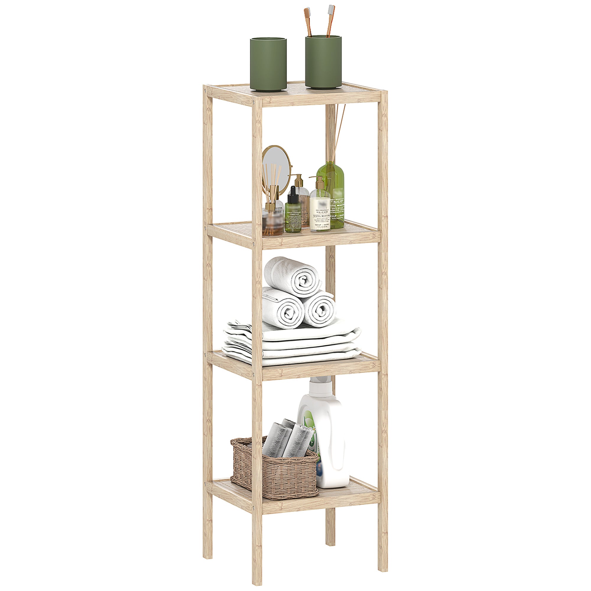 Four-Tier Bamboo Bathroom Shelf - Natural Finish