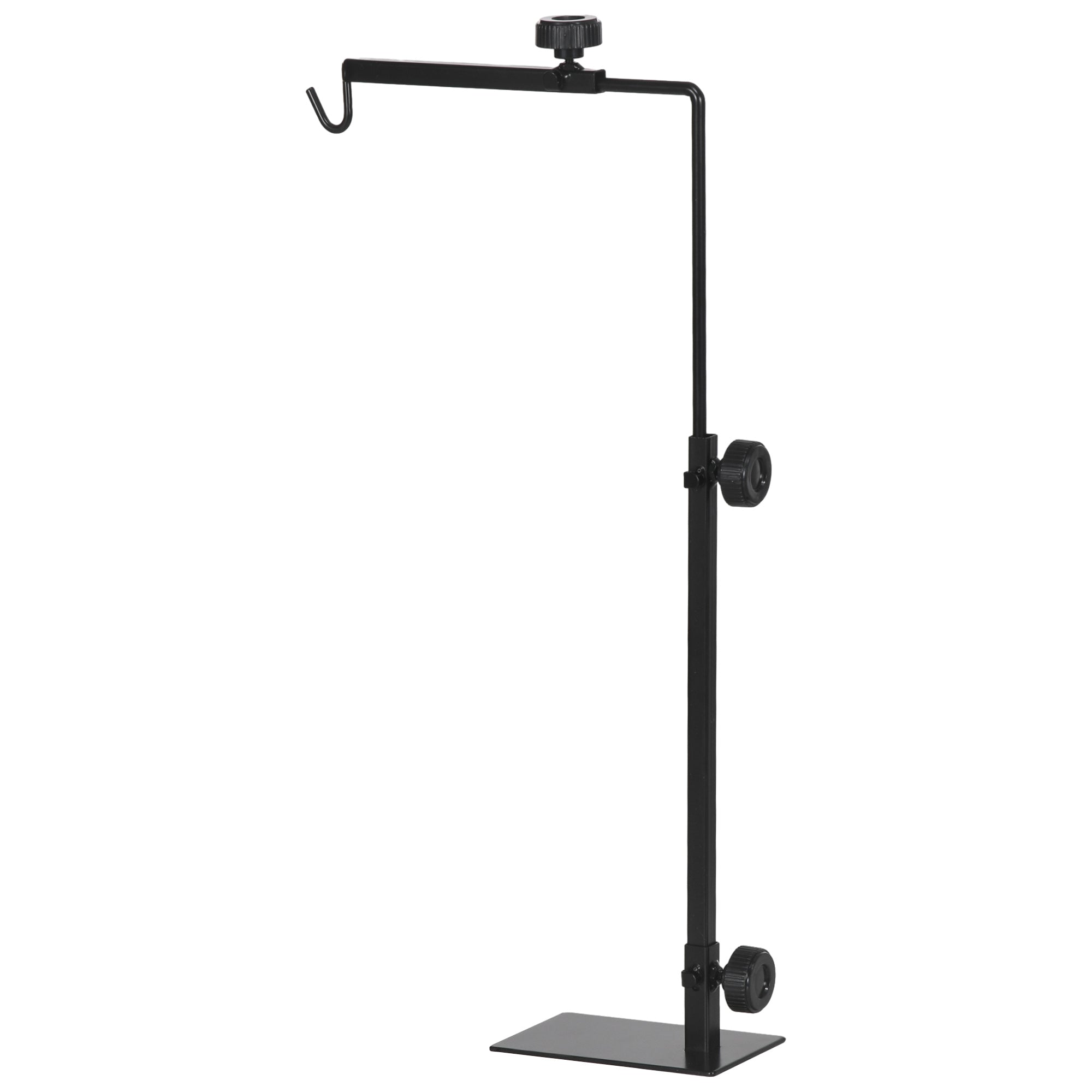 Adjustable Height and Length Reptile Lamp Stand Holder with Hook Hanging, Base - Black