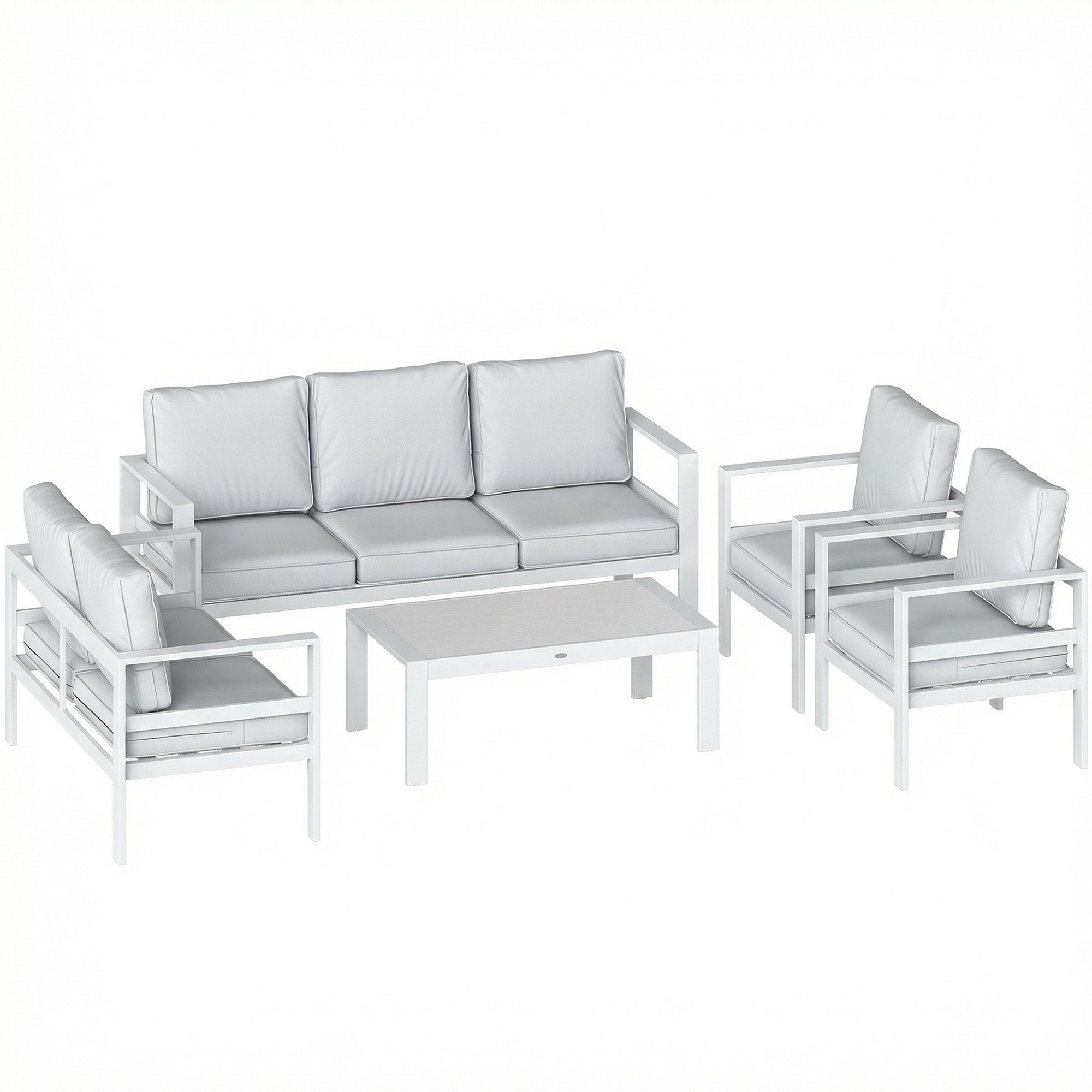 5 Pieces Aluminium Garden Furniture Set with Olefin Cushions, Extra Deep Outdoor Garden Sofa Set, White
