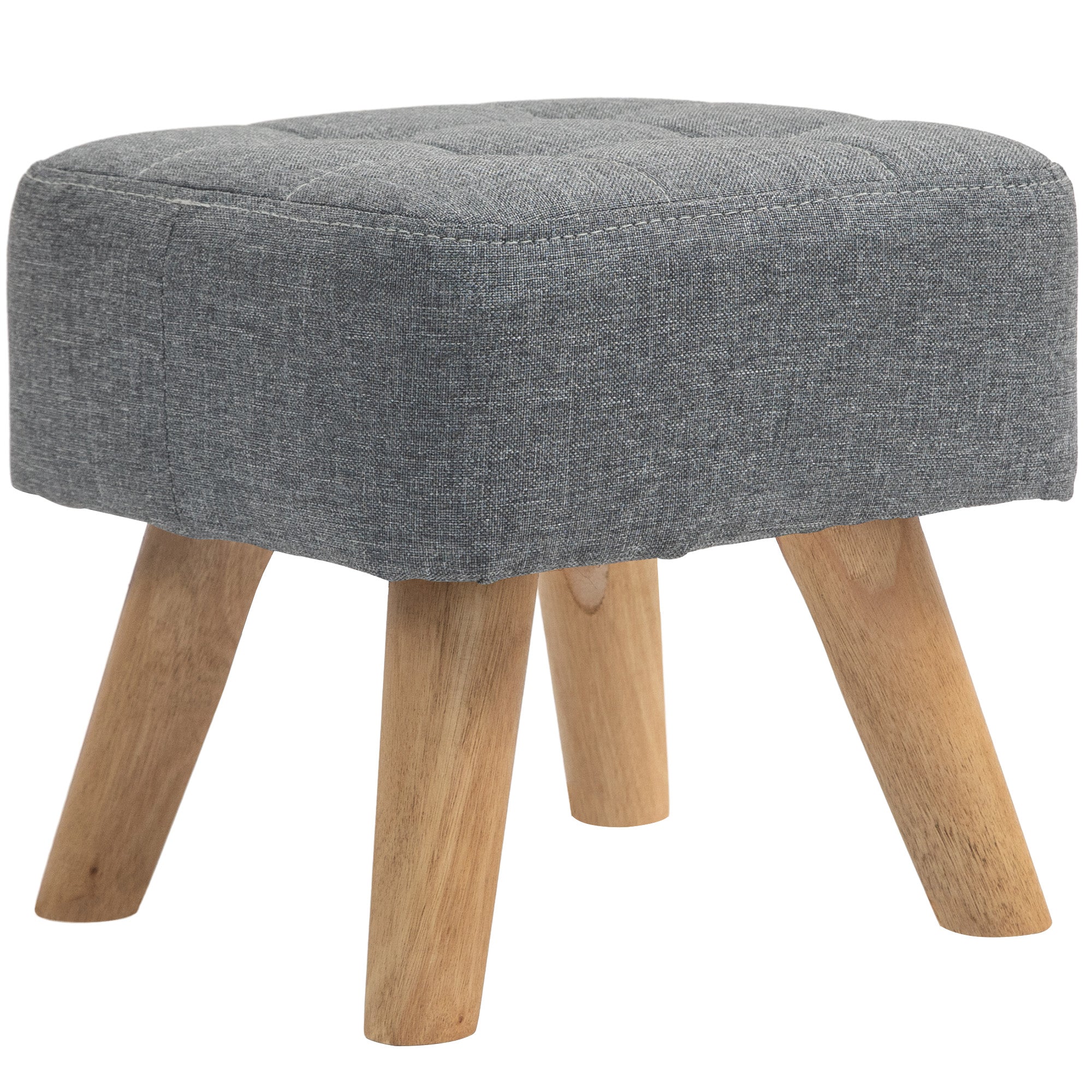 Modern Tufted Footstool, Fabric Foot Stool with Rubber Wood Legs, Padded Seat, for Living Room, Bedroom, Entryway, Grey