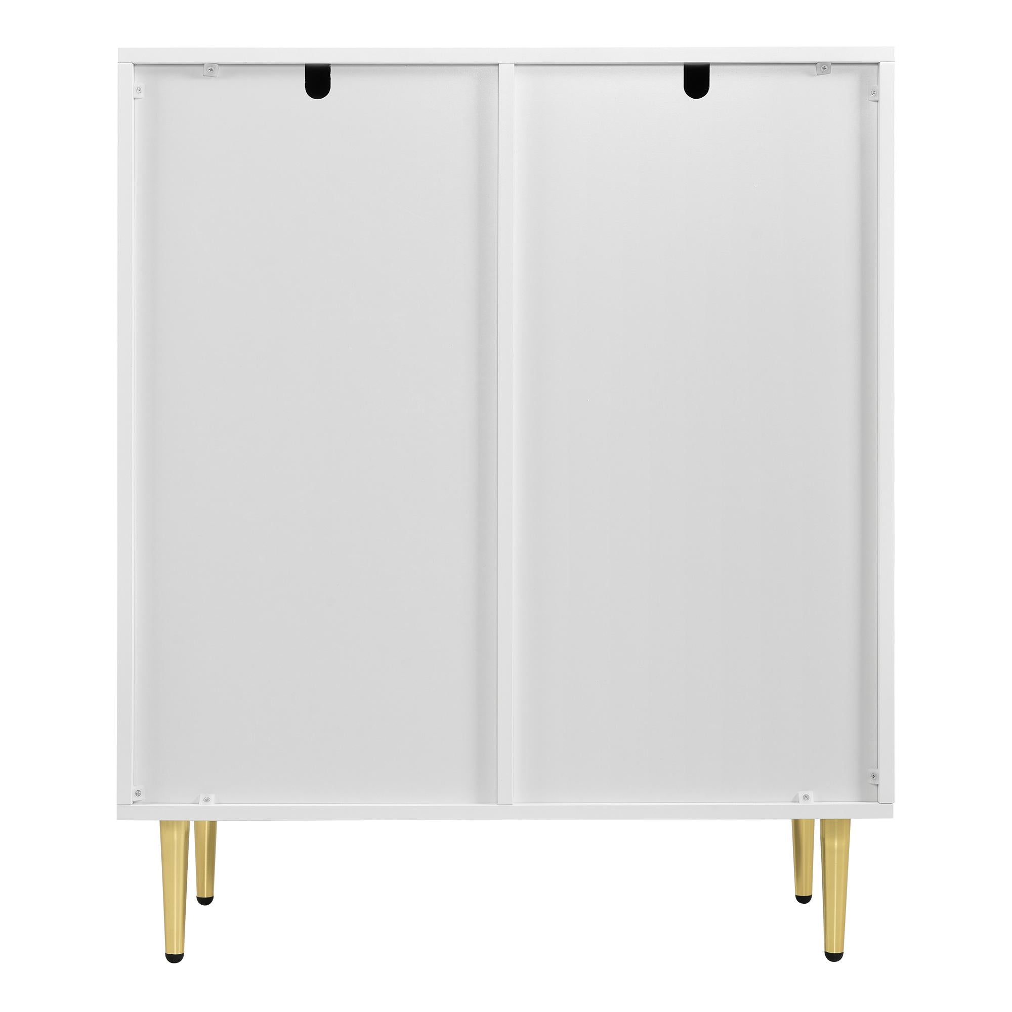 Lacquered Sideboard with 2 Doors and 6 Compartments, Gold-Plated Feet and Handles, 3 Shelves, 75L x 40W x 90H cm, White