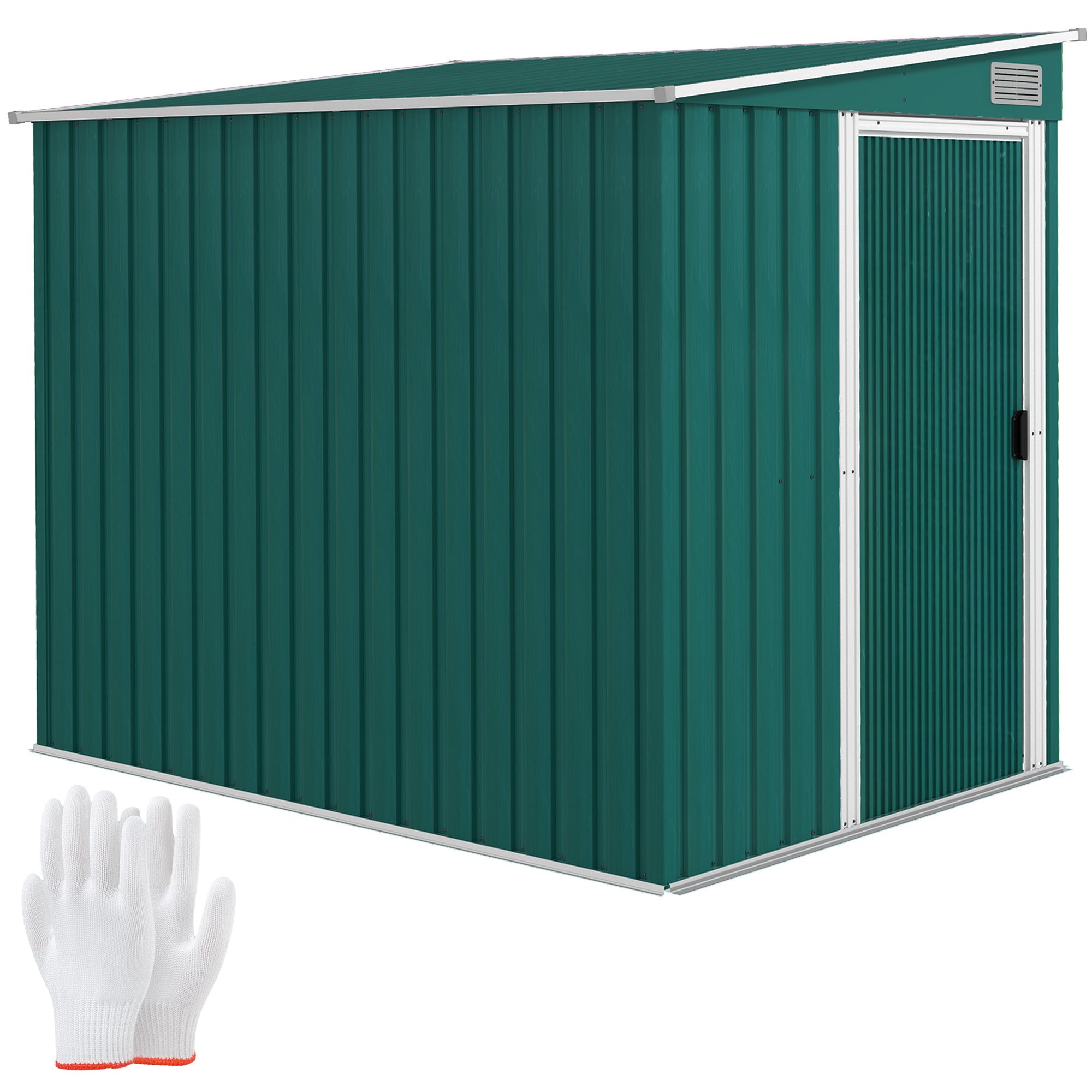7 x 5ft Galvanised Metal Shed with Sliding Door and Ventilation - Green