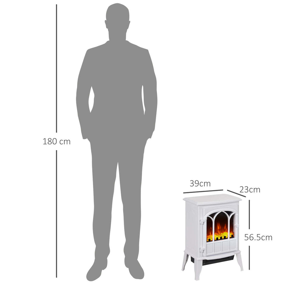 Freestanding Electric Stove Heater with LED Flame Effect, Overheating Safety, 1000W/2000W - White