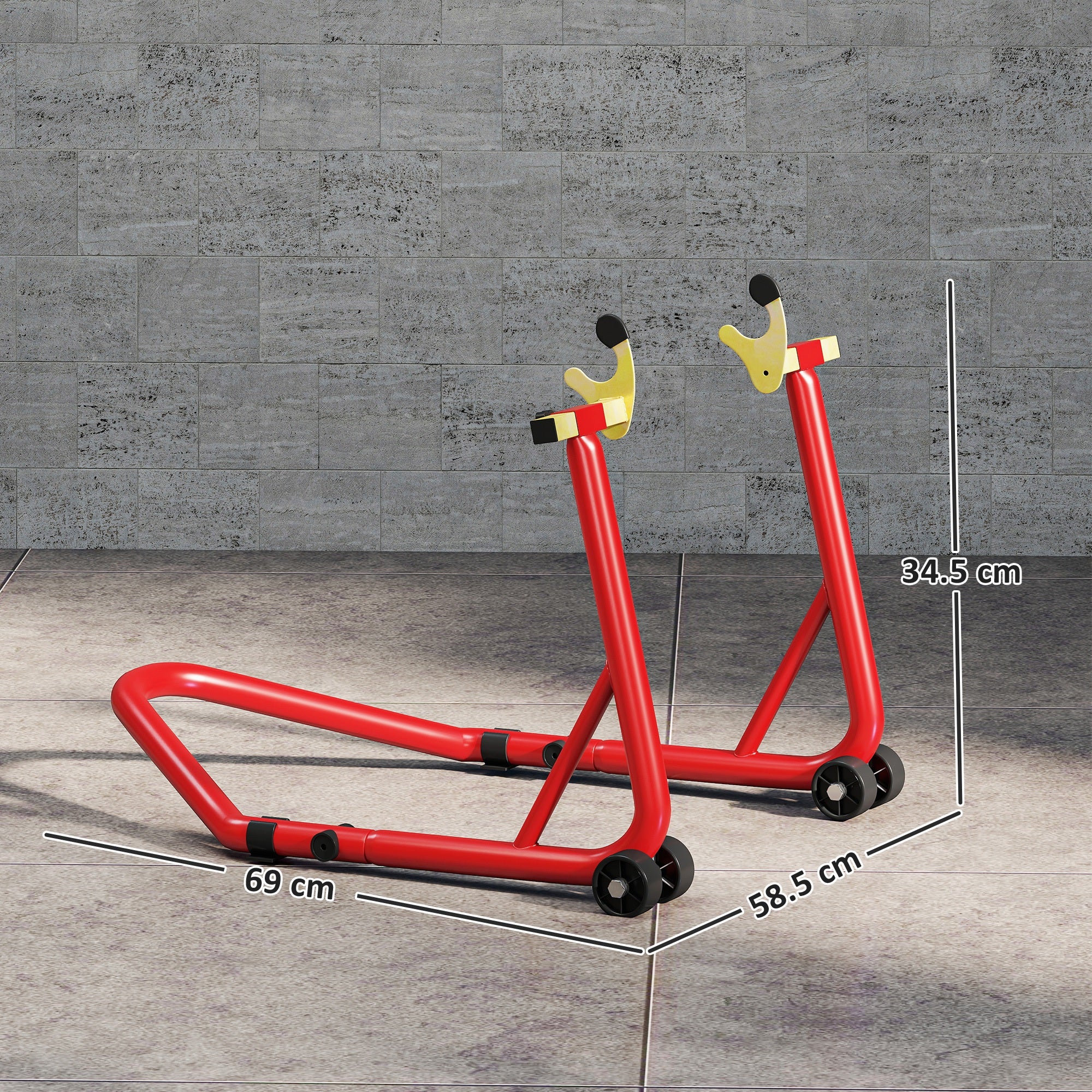 Motorcycle Rear Wheel Stand, 544 kg Capacity Heavy Duty Steel Motorbike Motorcycle Paddock Stand Lift with Adjustable U + L Forks, Wheels, Non-Slip Pads for Workshop Garage Repair, Red