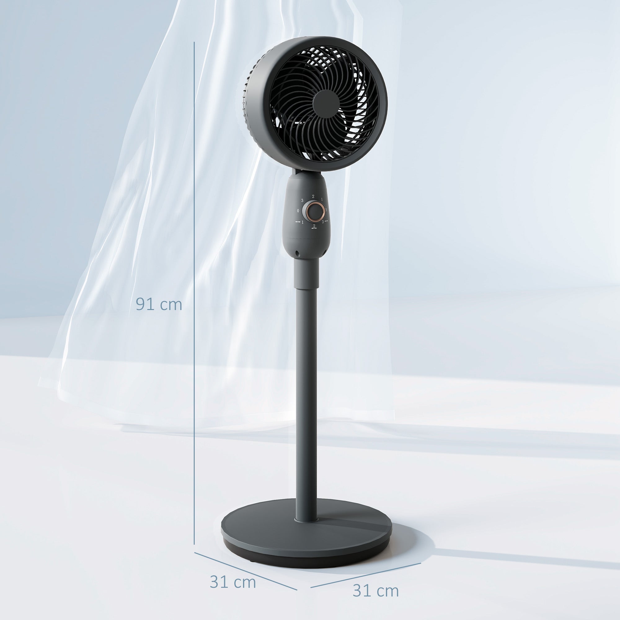 Pedestal Fan, Powerful Air Circulator, 12 Inch Floor Standing Fan with 3 Speed Settings, Oscillating Function for Bedroom, Home and Office, Grey