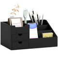 Bamboo Desk Organiser with 7 Compartments and 2 Drawers for Office Supplies - Black