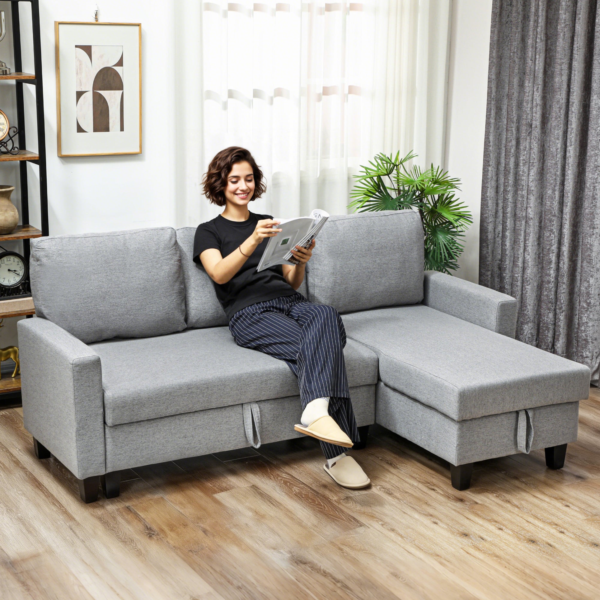 Three-Seater Storage Sofa Bed - Grey