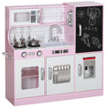 Kids Pretend Play Kitchen Playset with Toy Phone, Chalkboard, Microwave, Stove & Sink - Pink