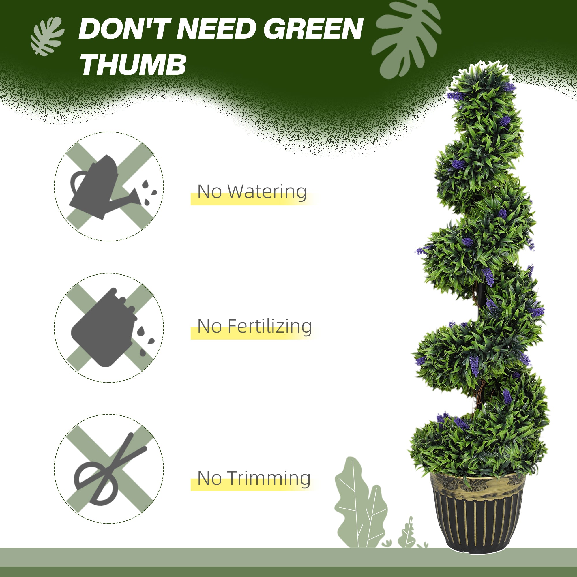 Set of 2 Spiral Boxwood Topiary Trees with Lavender and Pots 115cm - Blue