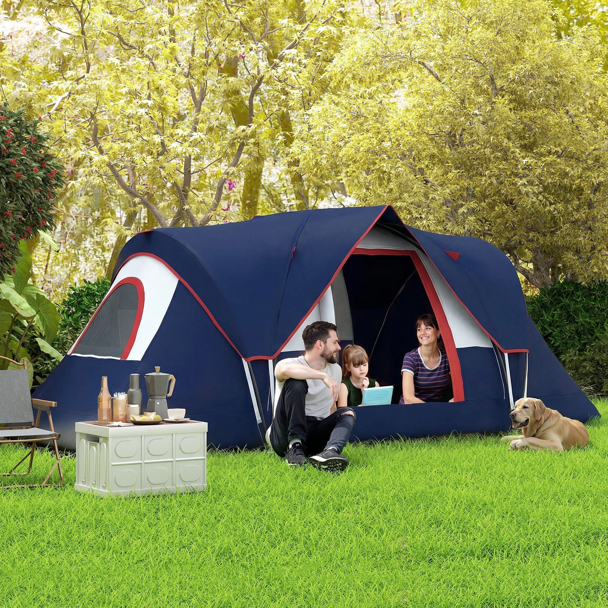 5-6 Man Camping Tent, Tunnel Tent, Water Resistant Hiking Shelter with Groundsheet and Carry Bag, Navy Blue