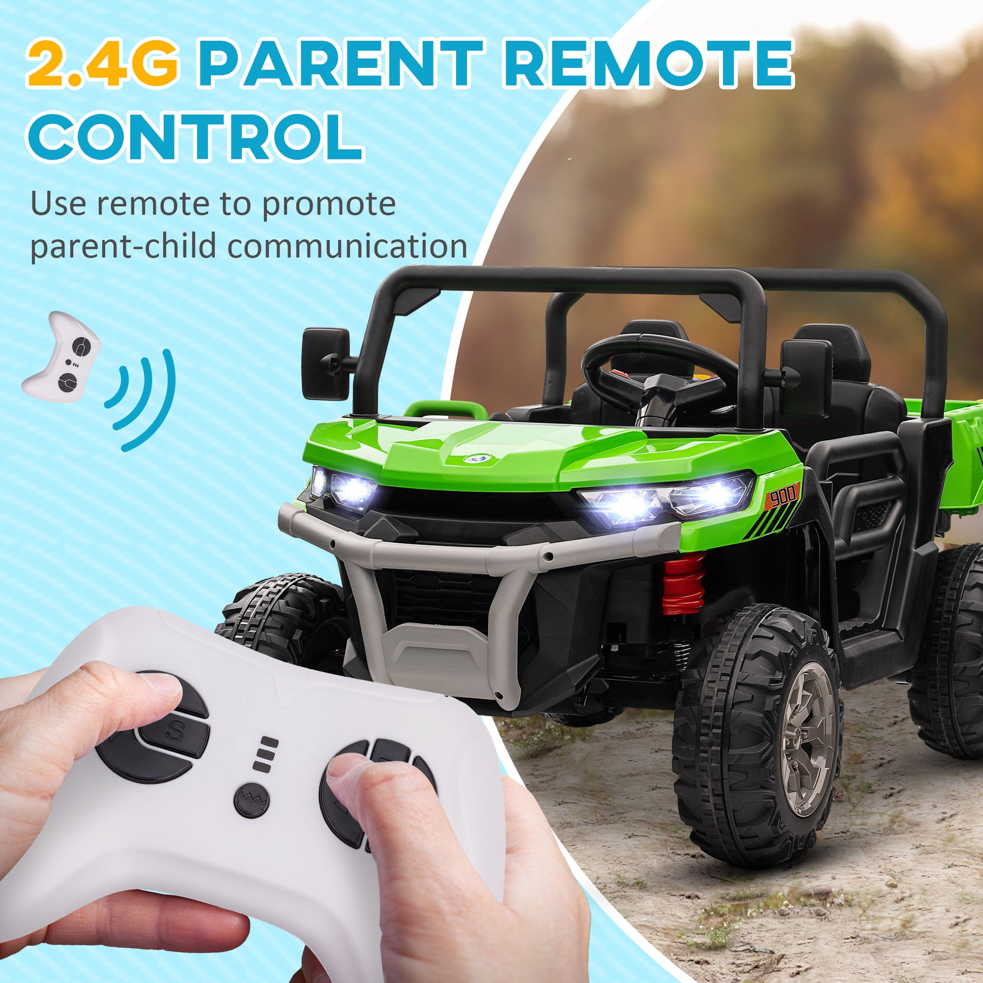 12V 2-Seater Kids Electric Ride-On Car with Remote Control and Electric Bucket - Green