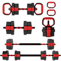 6-in-1 Adjustable Weight Dumbbells Set, Used as Kettlebell, Barbell, Dumbbell, Push-Up Stand, 20kg Free Weights Set for Men and Women Home Gym Training, Red