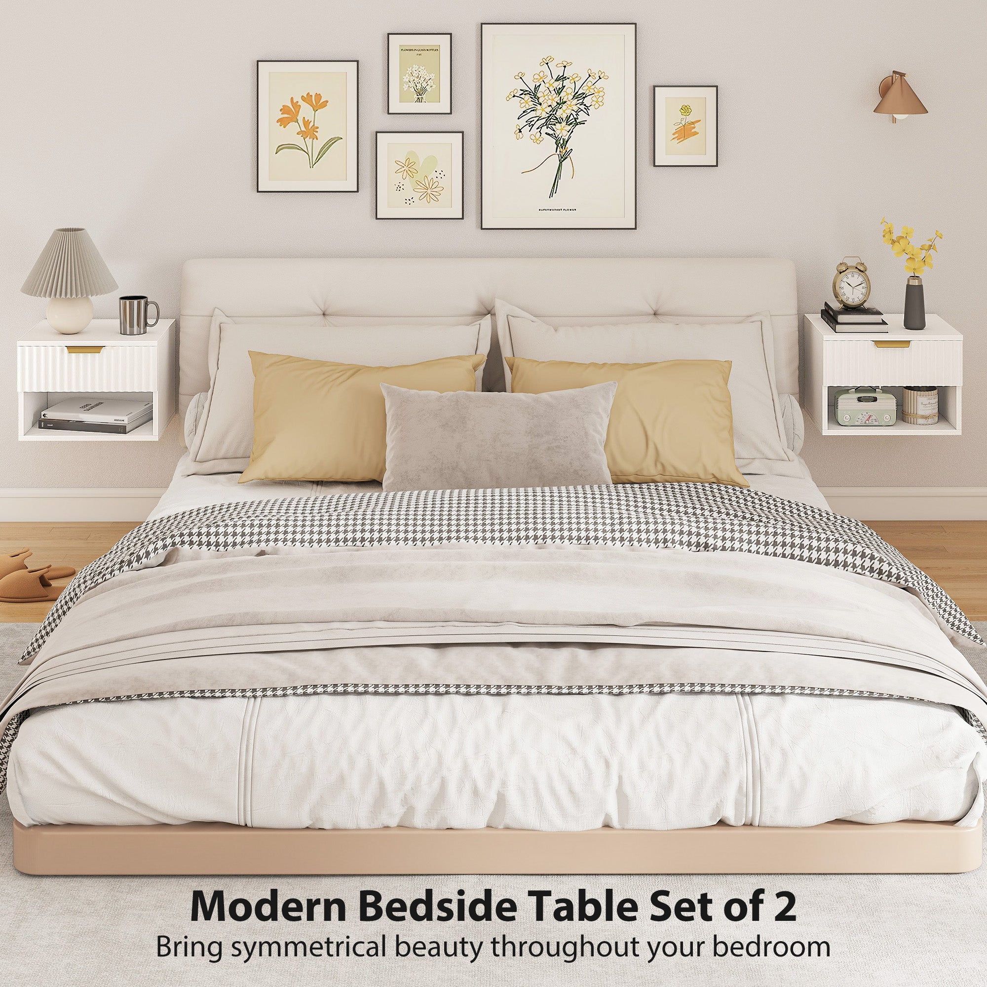 Floating Nightstands Set of 2, Modern Wall Mounted Bedside Tables, White