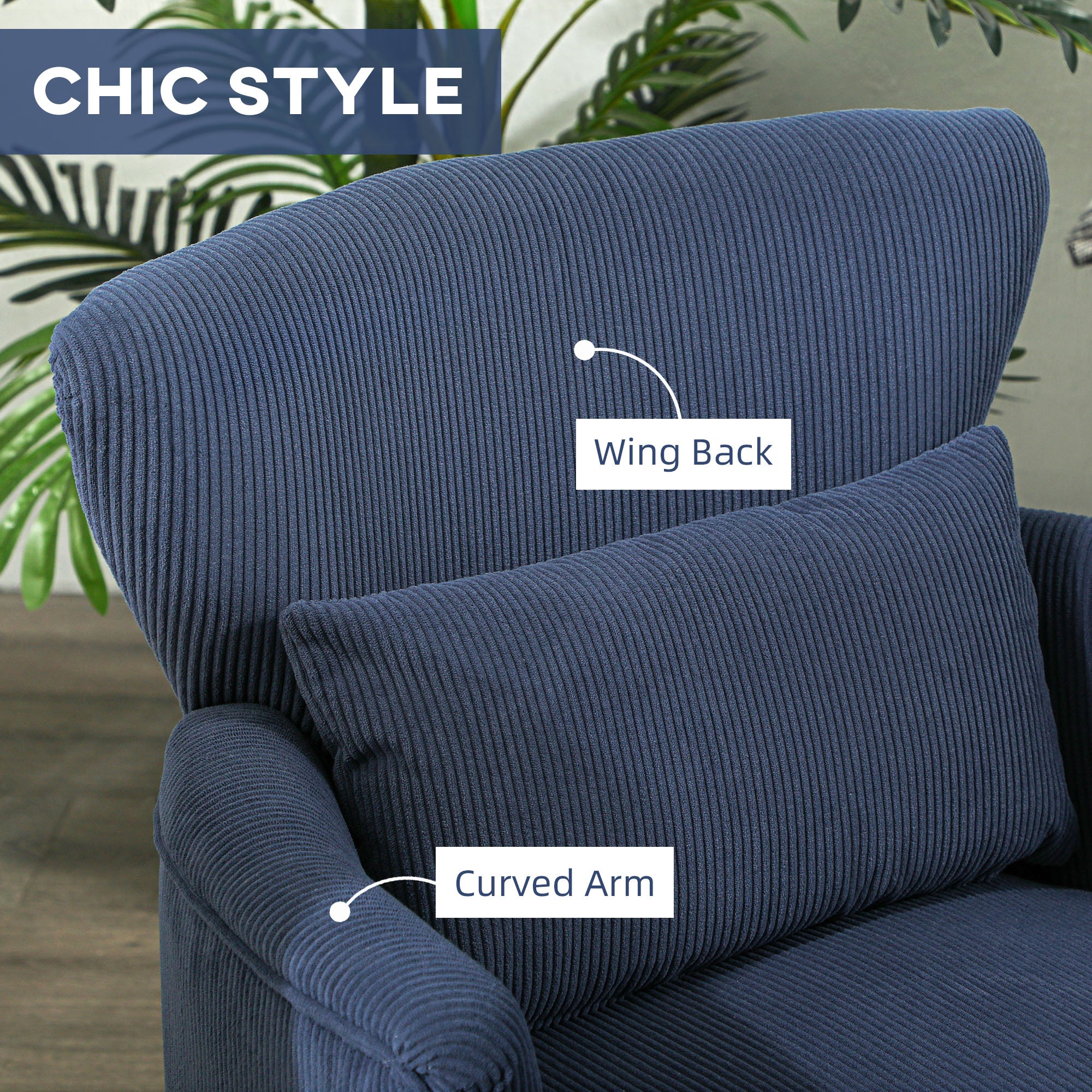 Corduroy Retro Wingback Accent Chair with Cushion - Blue
