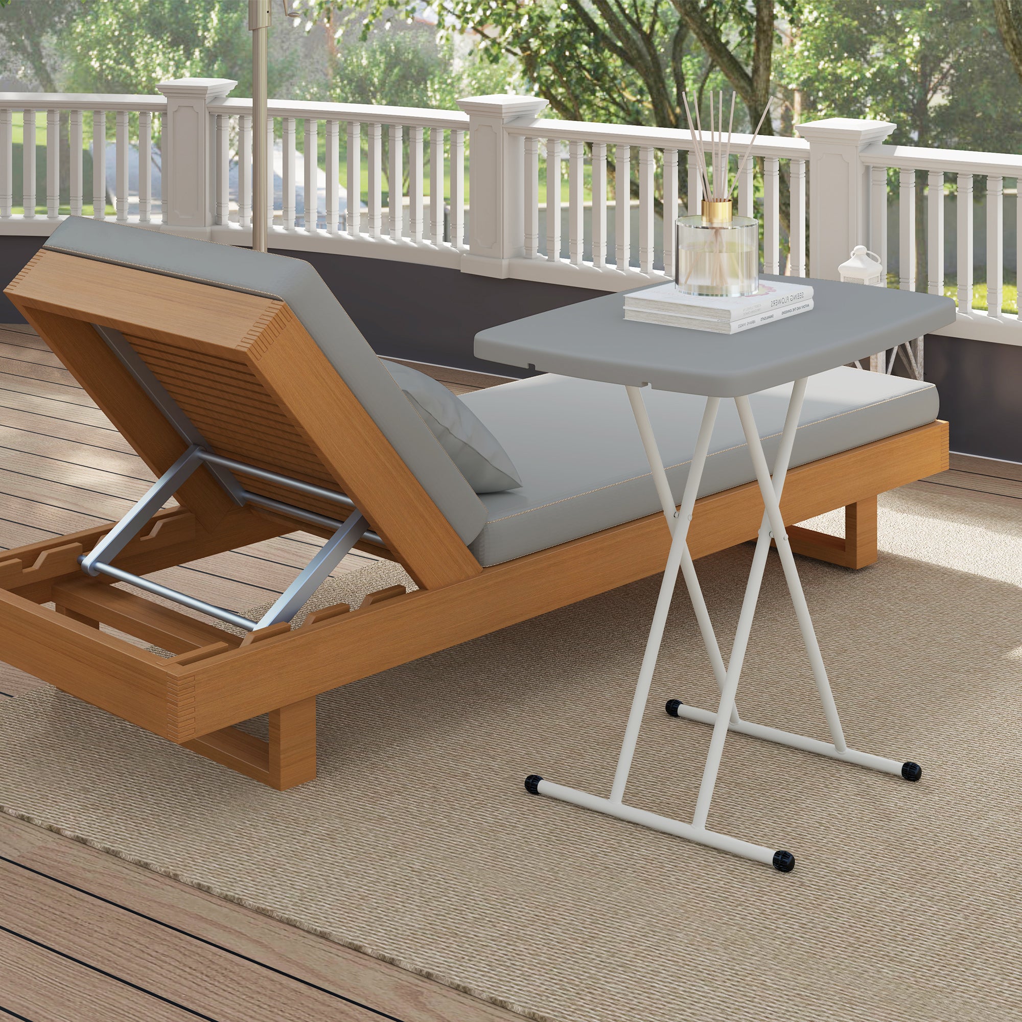 Minimal Folding Outdoor Table with Adjustable Heights - Grey White