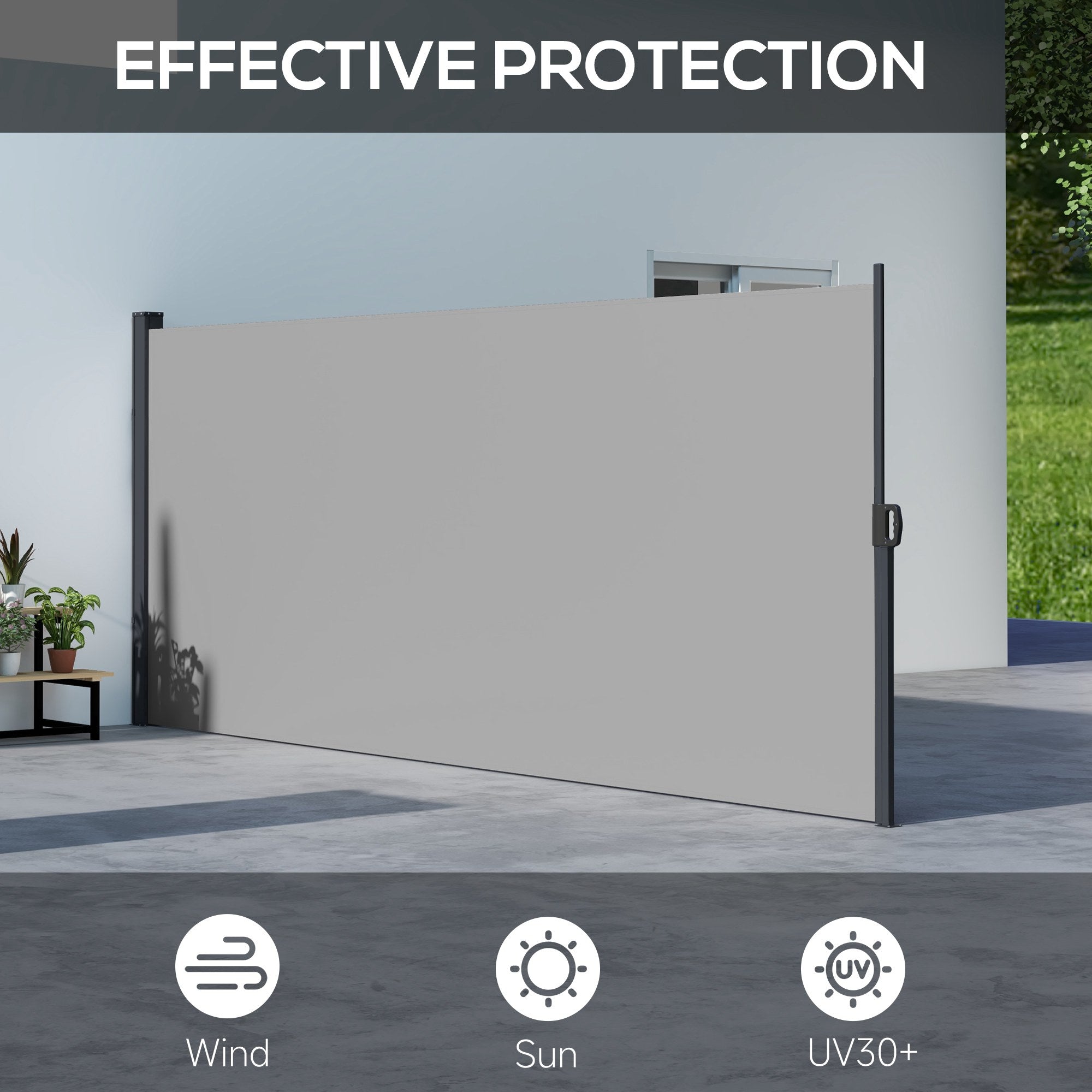 Retractable Side Awning 400x160cm Metal Frame Windproof Light Grey