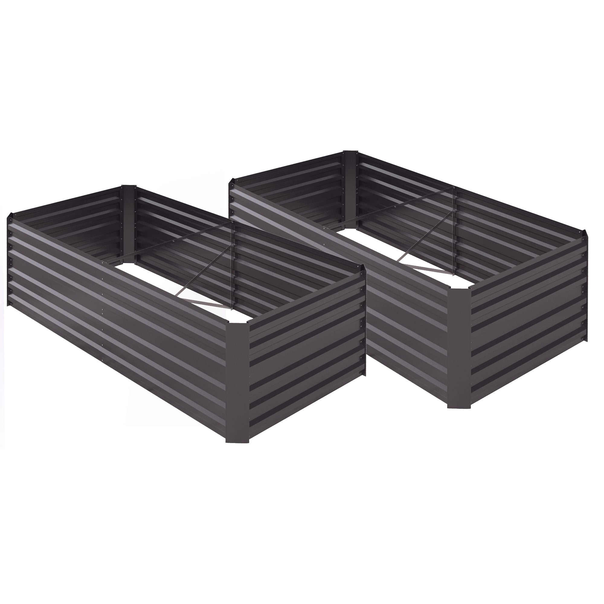 Set of 2 Raised Beds for Garden, Galvanised Steel Outdoor Planters with Multi-reinforced Rods for Vegetables, Plants, Flowers and Herbs, 180 x 90 x 59 cm, Dark Grey